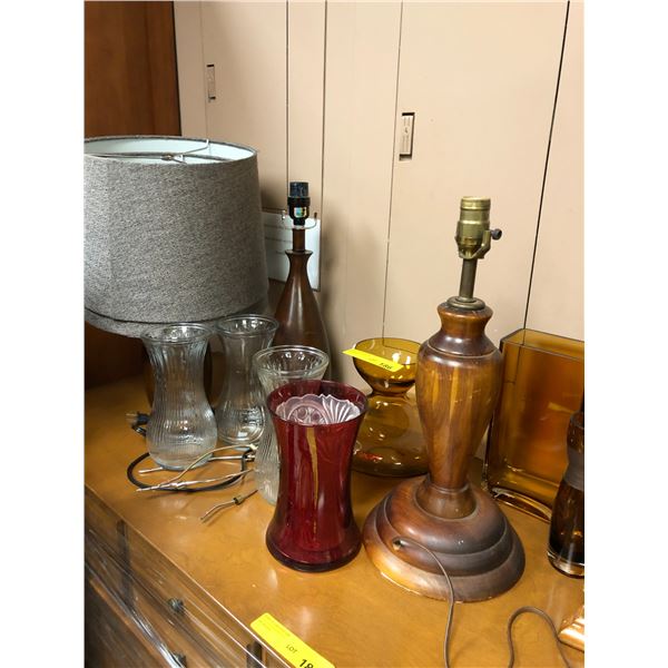 Lot of vases, lamp bases and lamp shades.