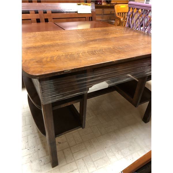 Small wood kitchen table and vintage mirror.