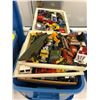 Image 1 : Bin full of die cast and Hot Wheel cars plus Barbie Mopeds