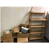 Image 1 : 3 boxes of Glassware, Light & Wood Shelving Unit