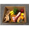 Image 1 : Box of Prop Food and wooden set of hands from the Show.  Includes Fruit, Steak, Pizza, Bread etc.