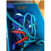 Image 1 : Bin of Dog Leashes - mostly blue, a few orange and one brown in colour.