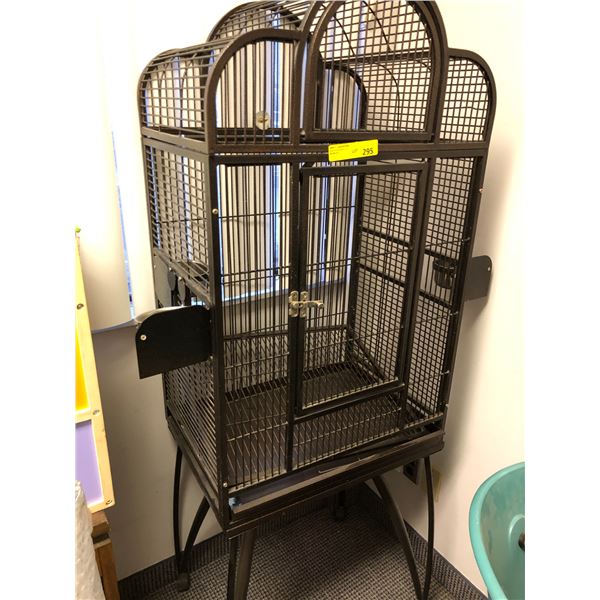 Black Ornate Bird Cage On Stand - 65  Tall with three feeding trays and perch from the Show