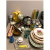 Image 1 : Collection of Misc Plates, cups, Globe, Coffee Pot and Vintage Thermos