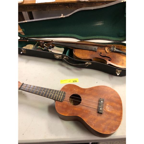 Antique Violin in Case and Ukelele