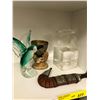 Image 1 : Shelf Lot of Home Decor Items incl glass Hummingibrd