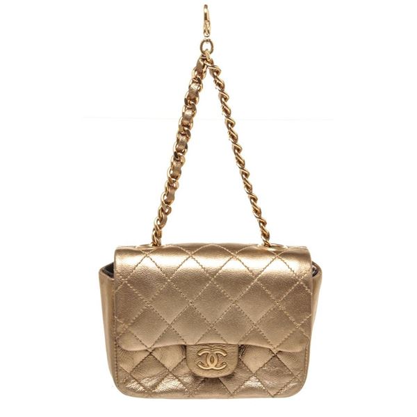 Chanel Gold Leather Mini Flap Crossbody Bag