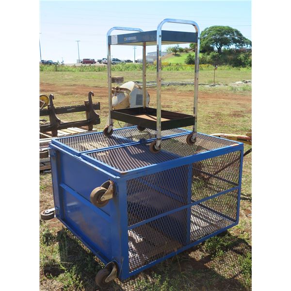 Metal Mesh Rolling Enclosed Cage Shelf & Blue-Point 2 Tier Rolling Cart