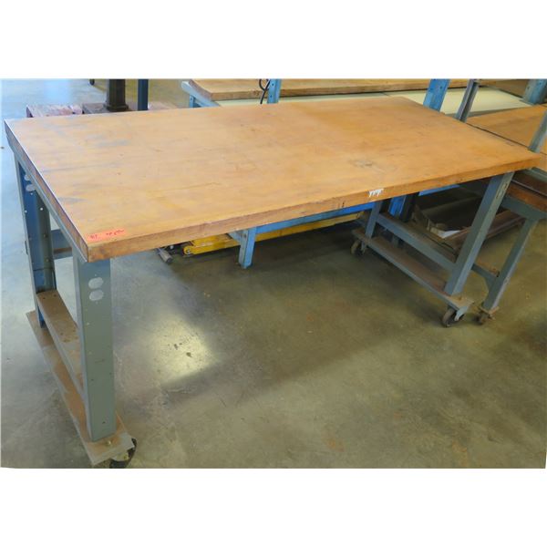 Rolling Metal & Wood Work Table
