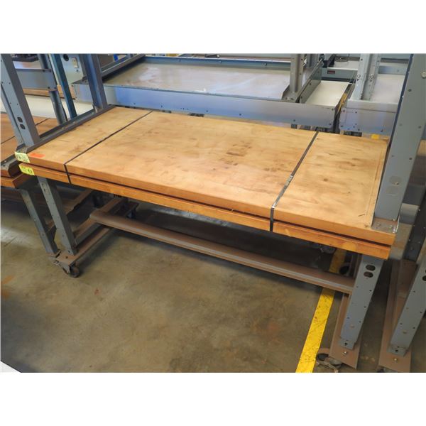 Qty 2 Rolling Metal & Wood Work Table