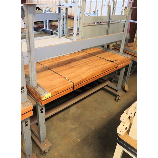 Qty 2 Rolling Metal & Wood Work Table