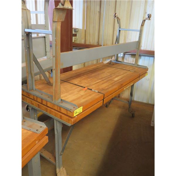 Qty 2 Rolling Metal & Wood Work Table