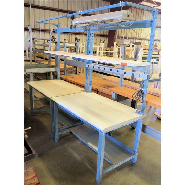 Metal Work Station w/ 2 Tables, Rack & Overhead Light