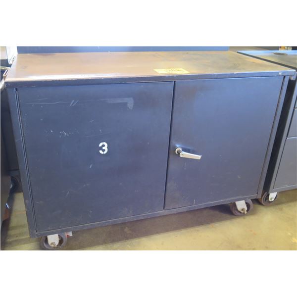 Rolling Metal Cabinet w/ 1 Door & Inside Shelves