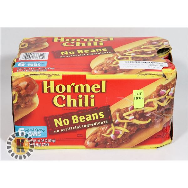 6 CANS HORMEL CHILI  NO BEANS