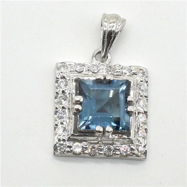 SILVER BLUE TOPAZ CZ(2.1CT) RHODIUM PLATED