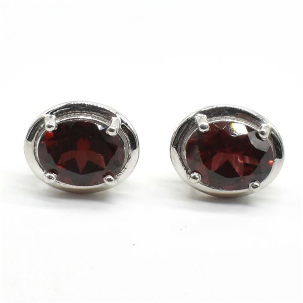 SILVER GARNET (3.9CT) RHODIUM PLATED EARRINGS