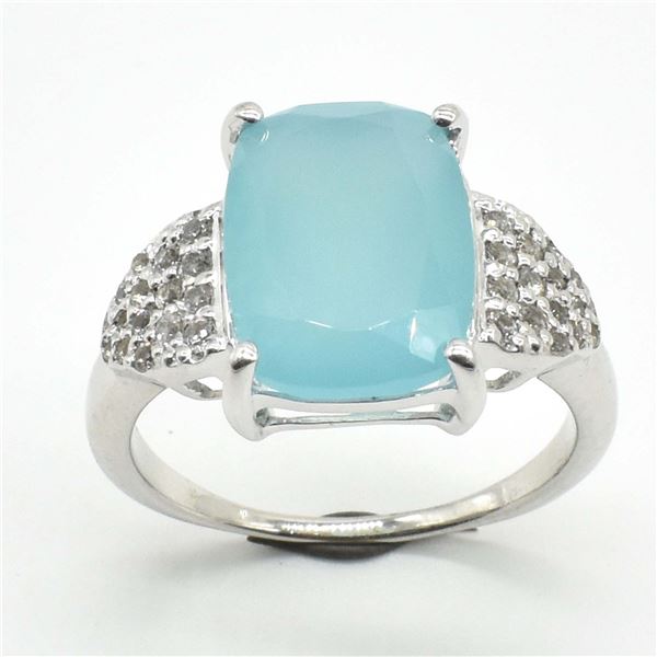 SILVER CHALCIDONY CZ(8.1CT) RHODIUM PLATED RING