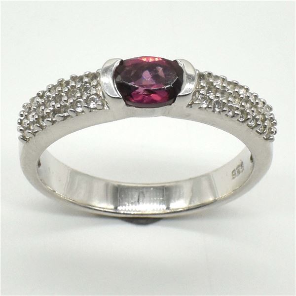 SILVER GARNET CZ(0.7CT) RHODIUM PLATED RING