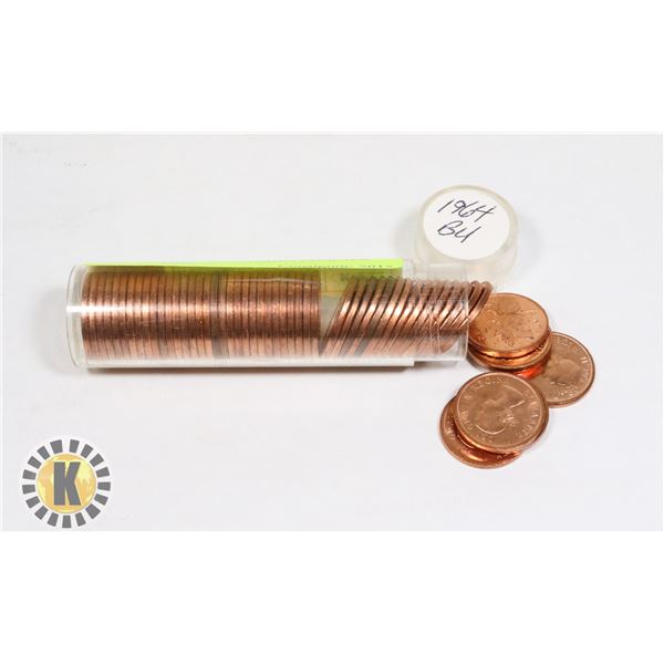 TUBE OF 1964 CANADIAN PENNIES MARKED BU