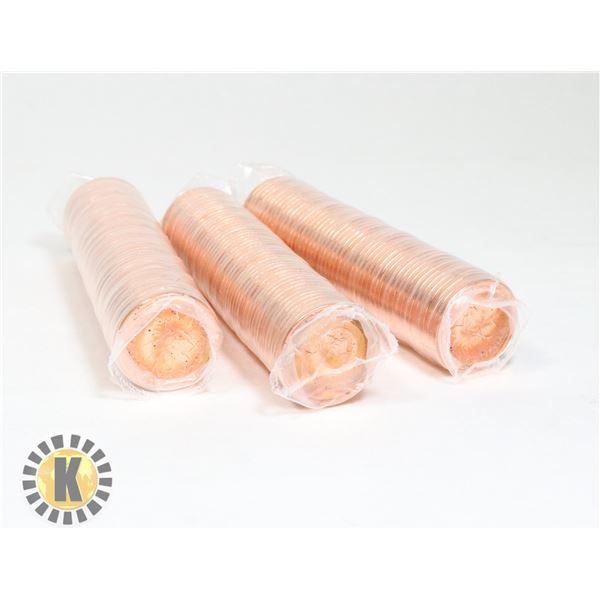 THREE UNCIRCULATED ROLLS OF 2010 CANADIAN PENNIES