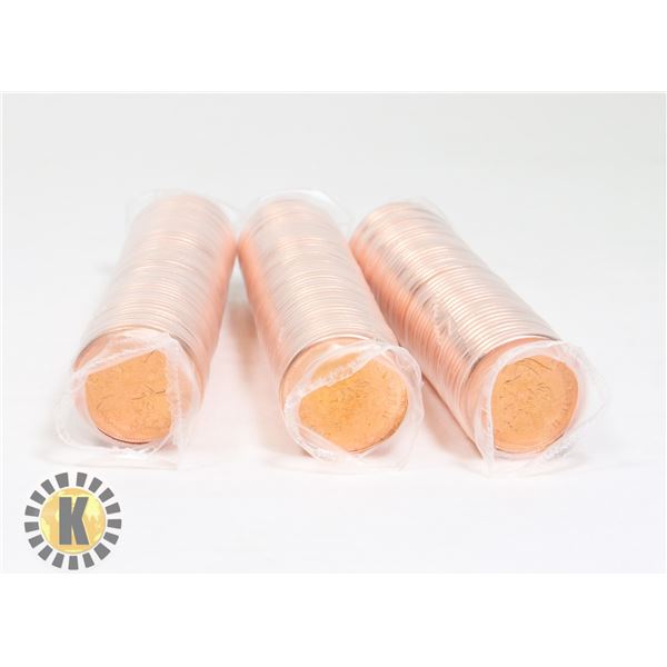 THREE UNCIRCULATED ROLLS OF 2008 CANADIAN PENNIES