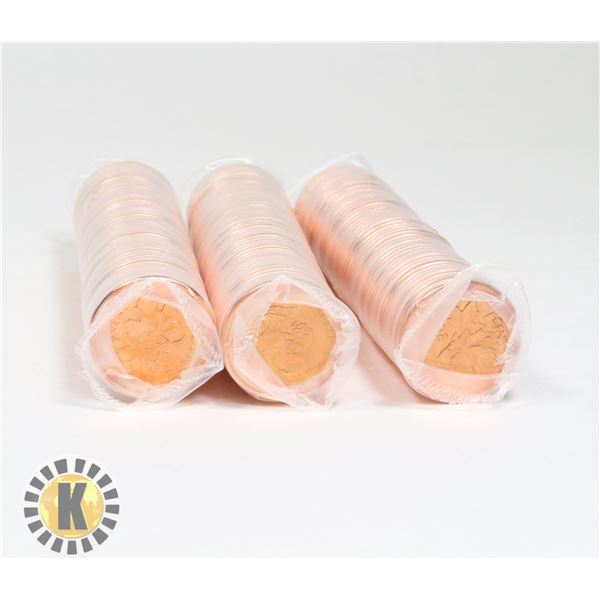 THREE UNCIRCULATED ROLLS OF 2008 CANADIAN PENNIES