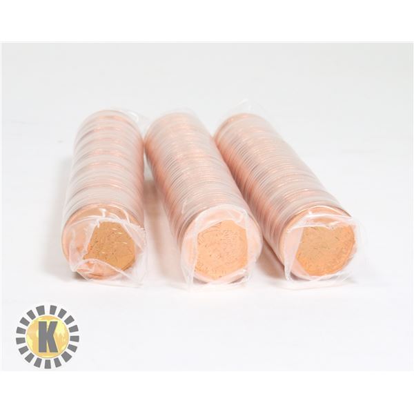 THREE UNCIRCULATED ROLLS OF 2011 CANADIAN PENNIES