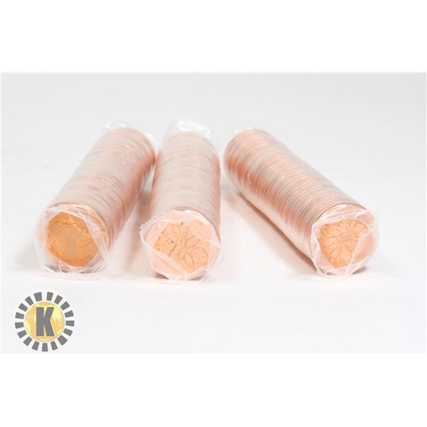 THREE UNCIRCULATED ROLLS OF 2011 CANADIAN PENNIES