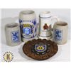 Image 1 : 4 COLLECTIBLE BEER STEINS & 1 DECORATIVE ART/PLATE