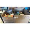 Image 1 : 2 BOXES OF OFFICE SUPPLIES, NOTEBOOKS, PENS, CLIPS, MARKERS, HIGHLIGHTERS