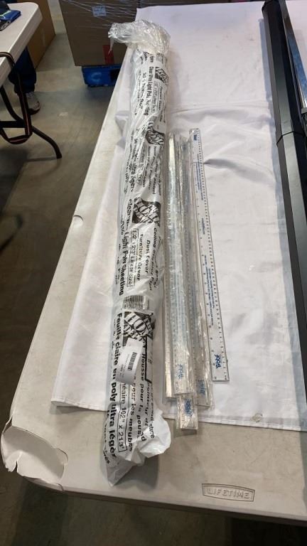 ROLL OF POLY, PROJECTOR SCREEN AND 6 RULERS
