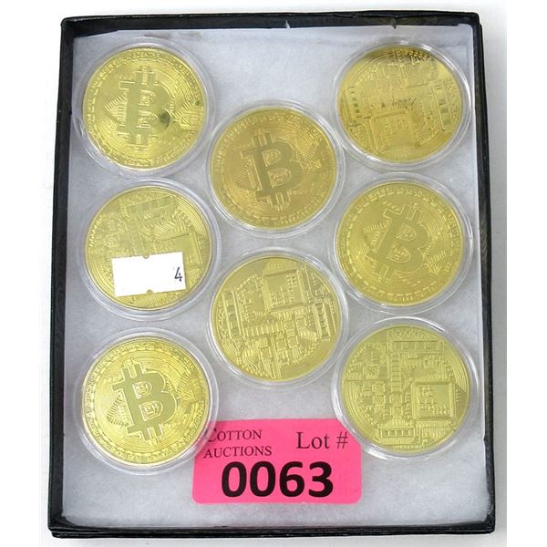 8 x 1 Oz. Gold Plated .999 Copper Bit Coin Rounds