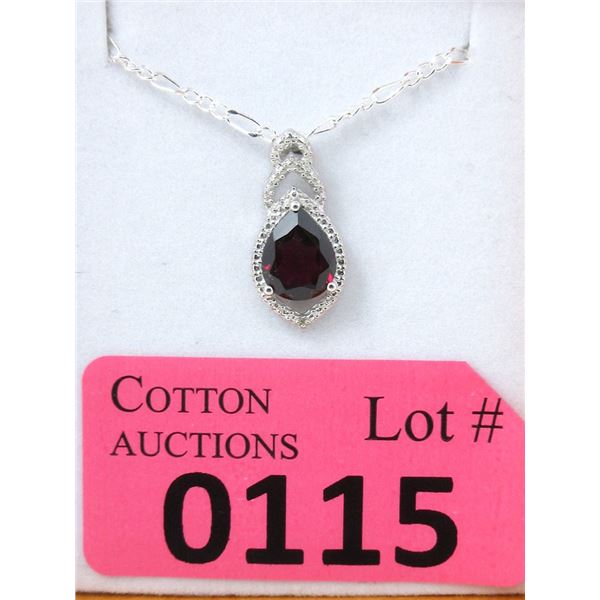 Garnet & Diamond Sterling Silver Pendant