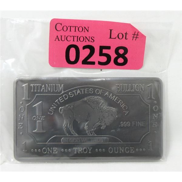 1 Oz . USA Mint 999 Fine Titanium Buffalo Bar