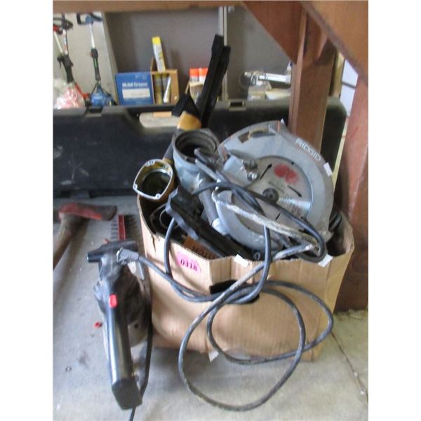 Box of Assorted Tools, Parts & Hedge Trimmer