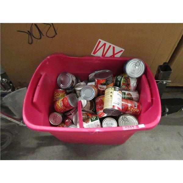 Tote of Assorted Dented Canned Food