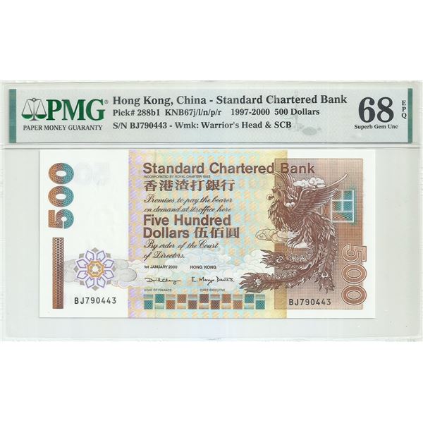 Hong Kong, Chartered Bank,  2000, 500 Dollars, PMG 68EPQ.