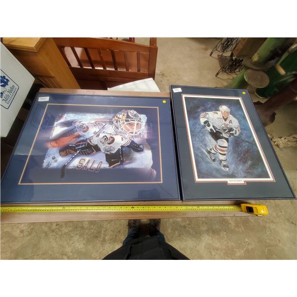 2 framed hockey pictures, one signed (one cracked)