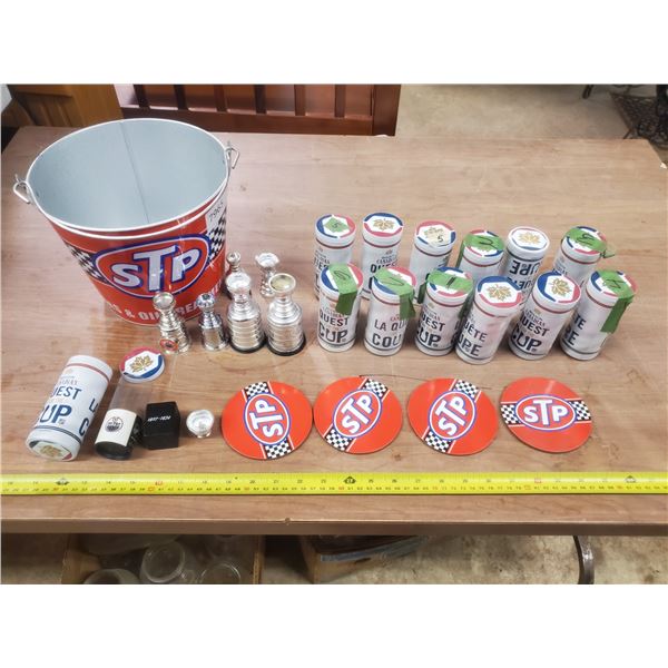 STP ice bucket with  Molson "quest for the cup" trophies