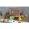 Image 2 : Box misc, 2ft level, 2 picture frames 10x12, mugs,glass cookware