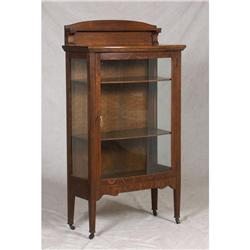 ARTS AND CRAFTS OAK CURVED GLASS FRONT CABINET