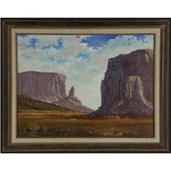 OIL PAINTING FRED BIA NAVAHO PLATEAU LANDSCAPE