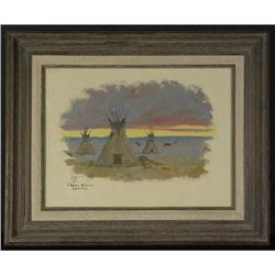 OIL SKETCH ACE POWELL MONTANA TEEPEES PLAINS