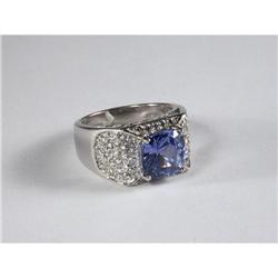 14K WHITE GOLD SAPPHIRE AND DIAMOND RING