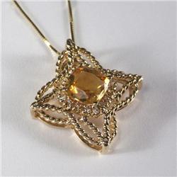 14K YELLOW GOLD CITRINE AND DIAMOND NECKLACE