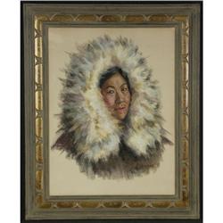 PASTEL PAINTING NINA CRUMRINE ALASKA INUIT WOMAN