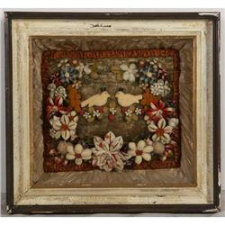 VICTORIAN WOOLWORK SHADOW BOX DISPLAY BIRDS FLOWER