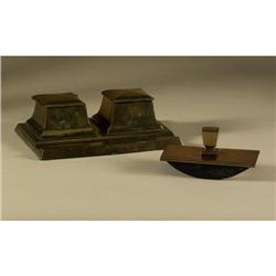 BRADLEY AND HUBBARD BRASS DESK SET DUAL INK WELL