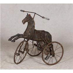 CHILD'S SIZE WOODEN HORSE VELOCIPEDE TRICYCLE